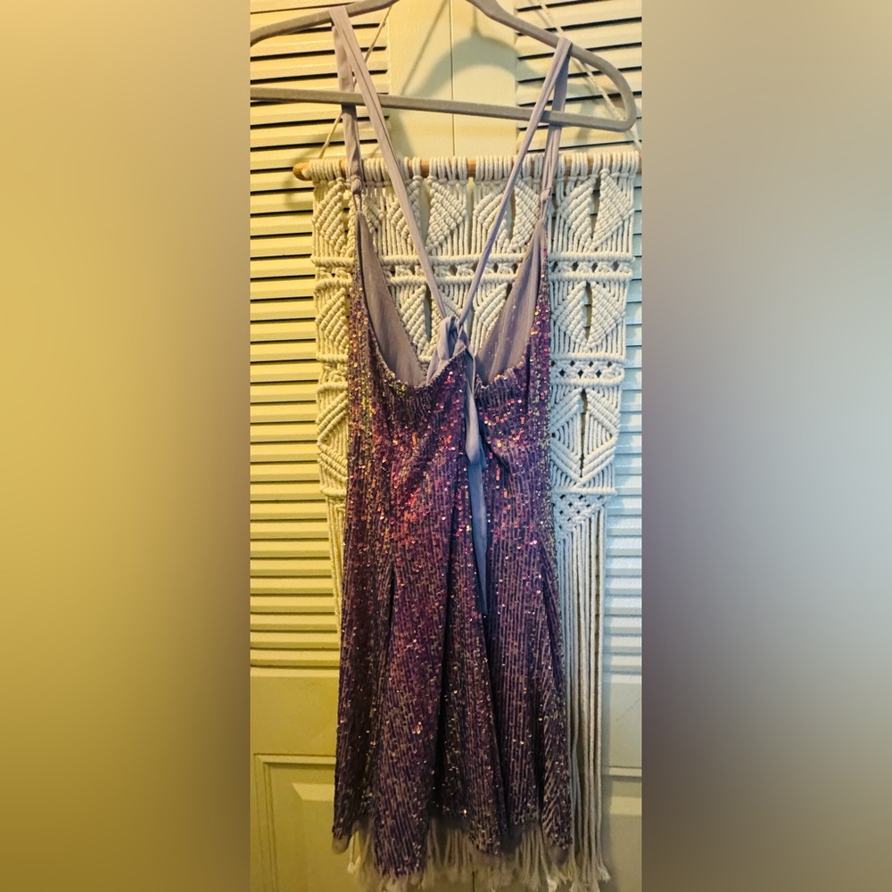 FREE PEOPLE Intimately Gold Rush Sequined Mini Dress in Purple Sz Small - Picture 3 of 11